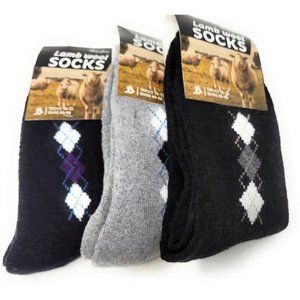 Men's Lamb Wool Crew Socks, Thermal Warm Winter Heavy Duty Boot, Argyle, 3 Pairs